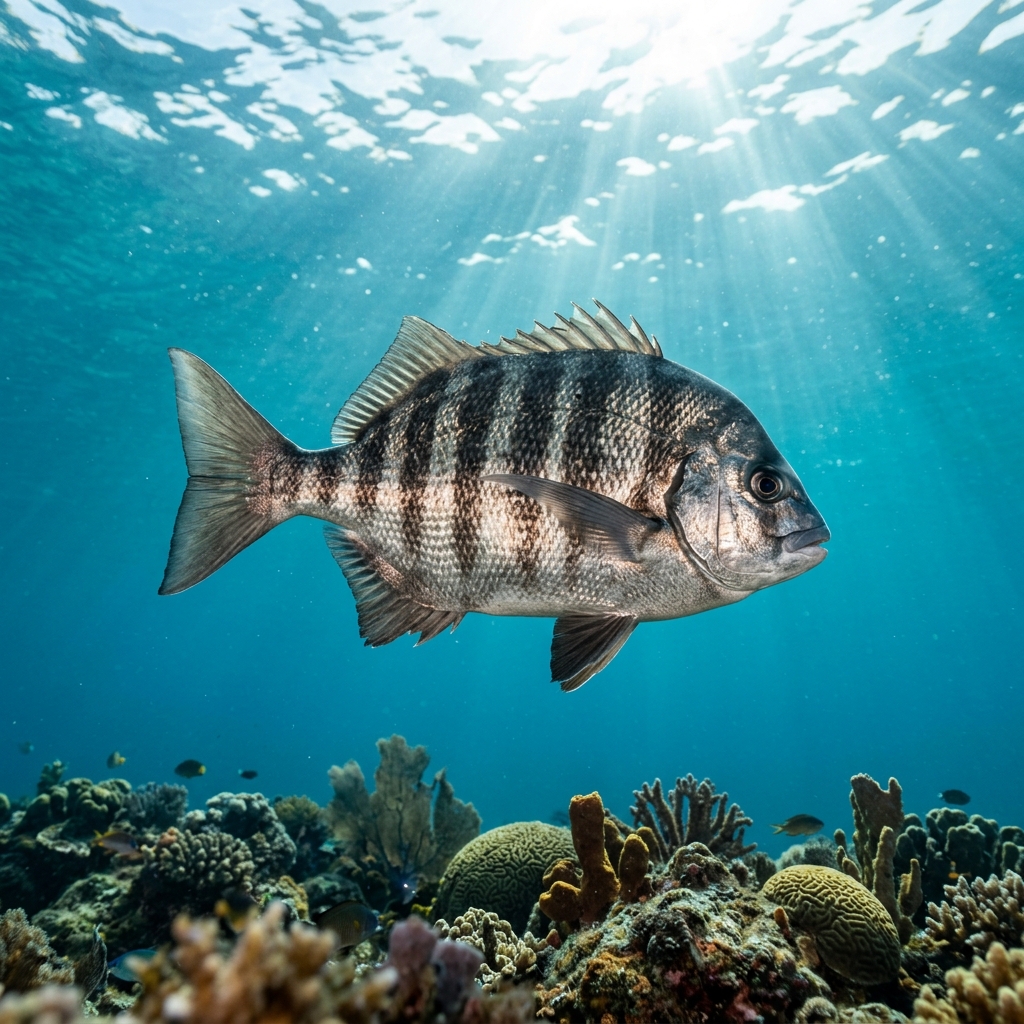 Galjoen (Dichistiidae spp.) swimming in its natural underwater habitat