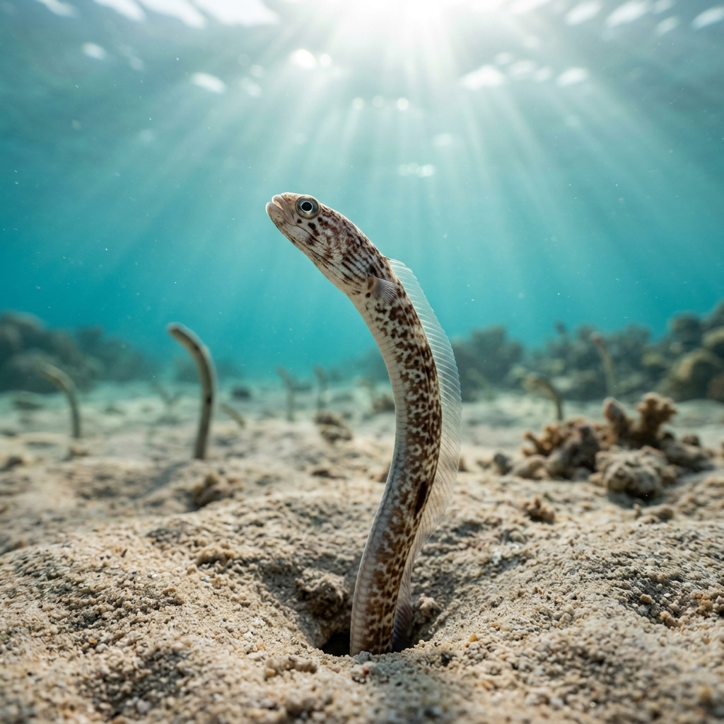 Garden Eel (Heterocongrinae spp.) swimming in its natural underwater habitat