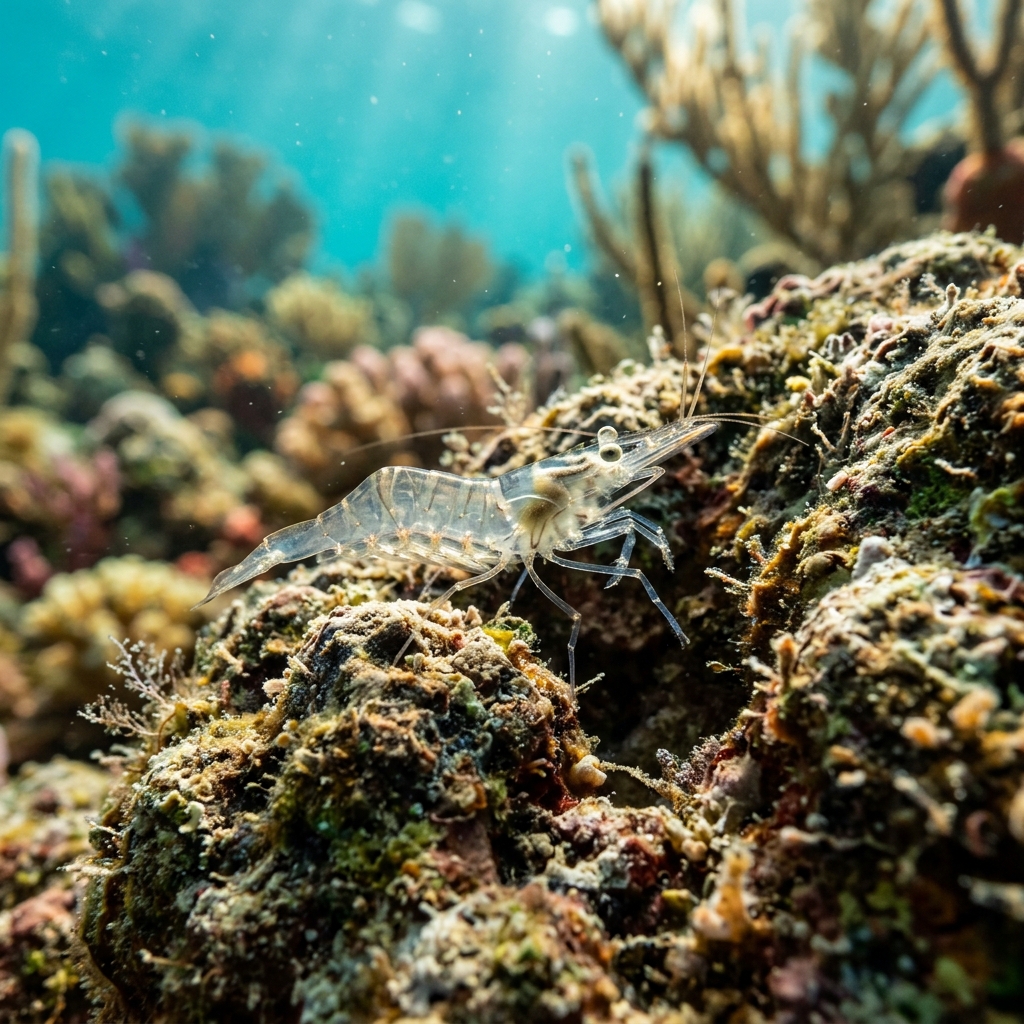 Glass Shrimp (Palaemon affinis) on a coral reef
