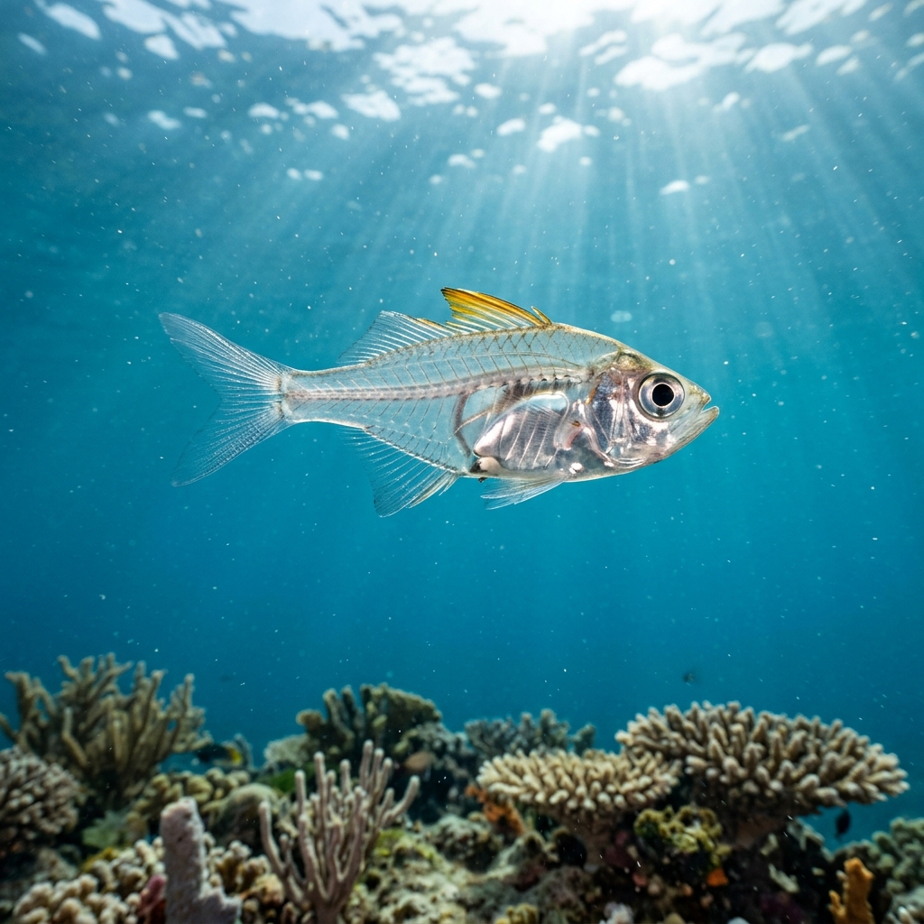 Glassfish (Ambassidae spp.) swimming in its natural underwater habitat