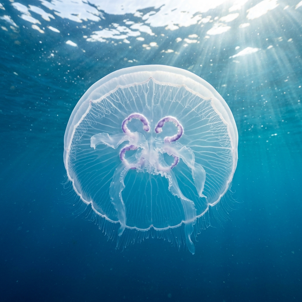 Greater Moon Jelly (Aurelia labiata) in its marine habitat