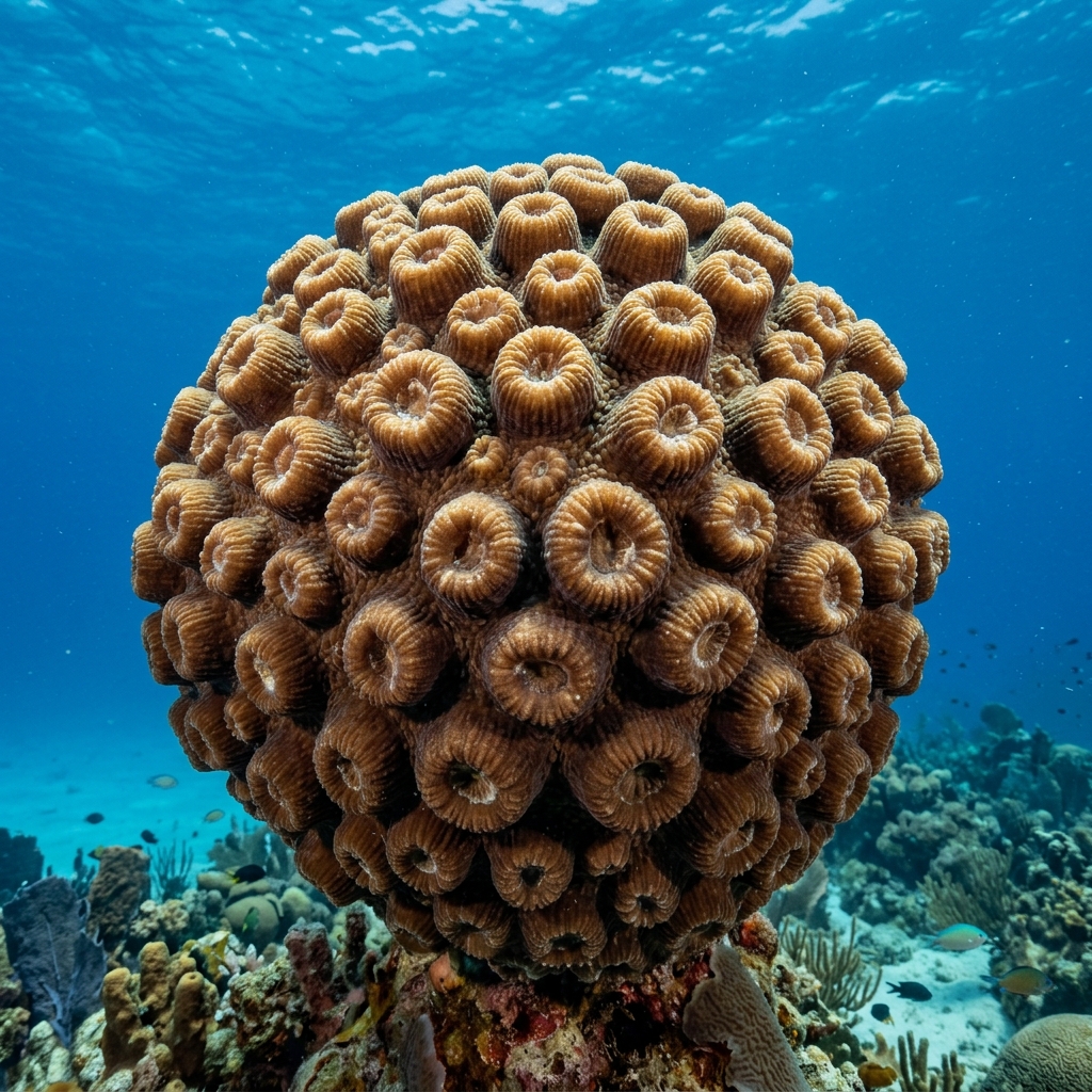 Greater Star Coral (Montastraea cavernosa) growing on a reef