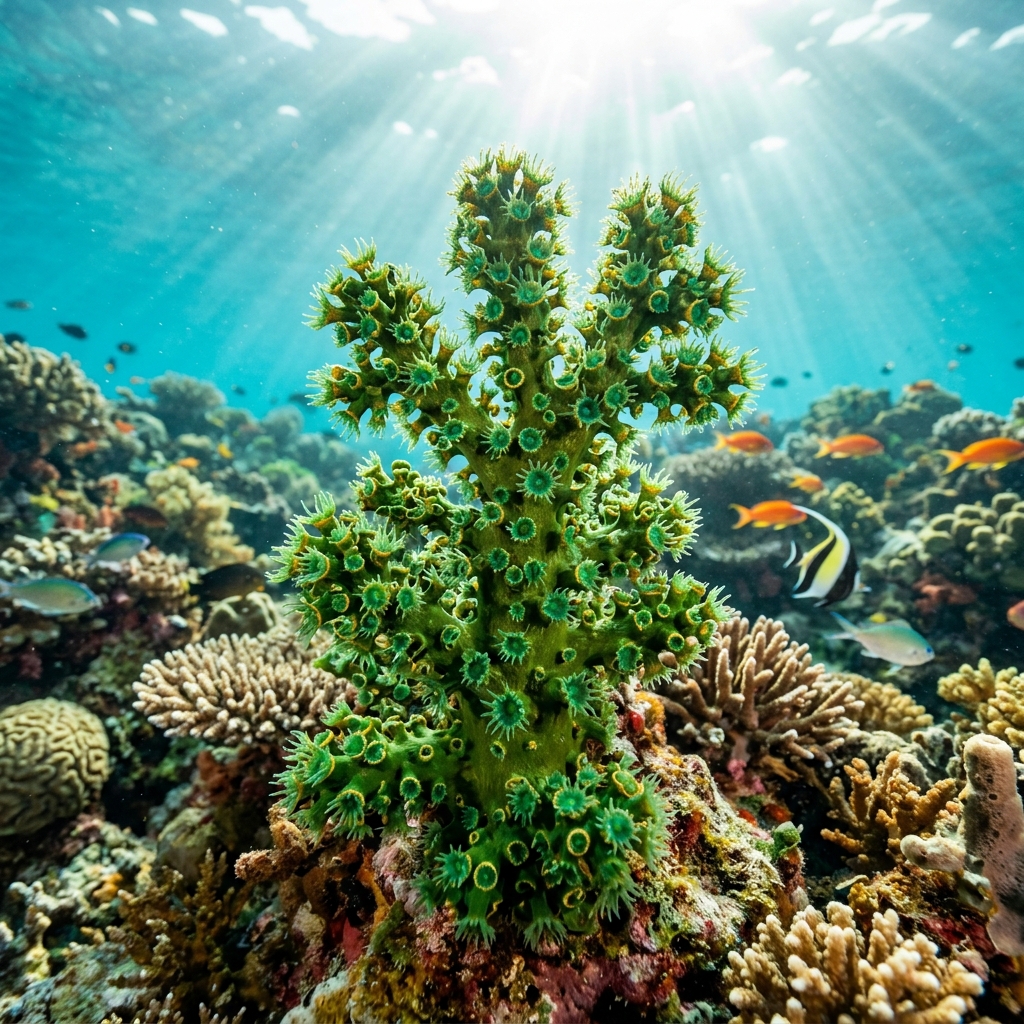 Green Tree Coral (Tubastrea micranthus) growing on a reef