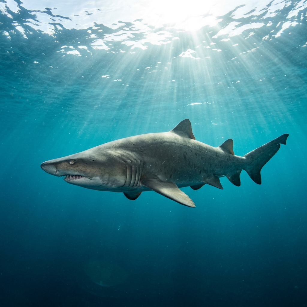 Grey Shark (Brachaeluridae spp.) cruising through the ocean