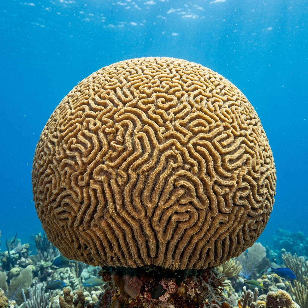 Grooved Brain Coral (Diploria labyrinthiformis) growing on a reef