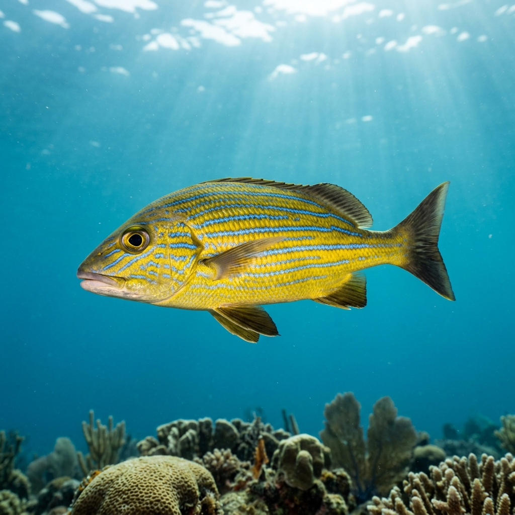 Grunt (Haemulidae spp.) swimming in its natural underwater habitat