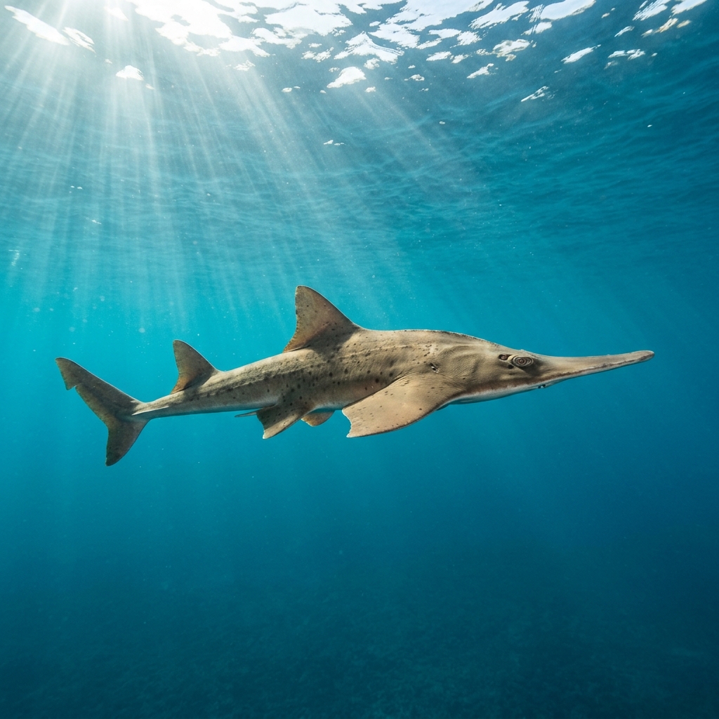 Guitar Shark (Rhinobatidae spp.) cruising through the ocean