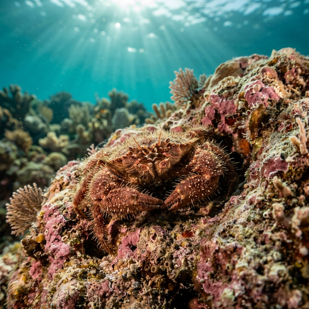 Hairy Porcelain Crab (Pachycheles rudis) on a coral reef