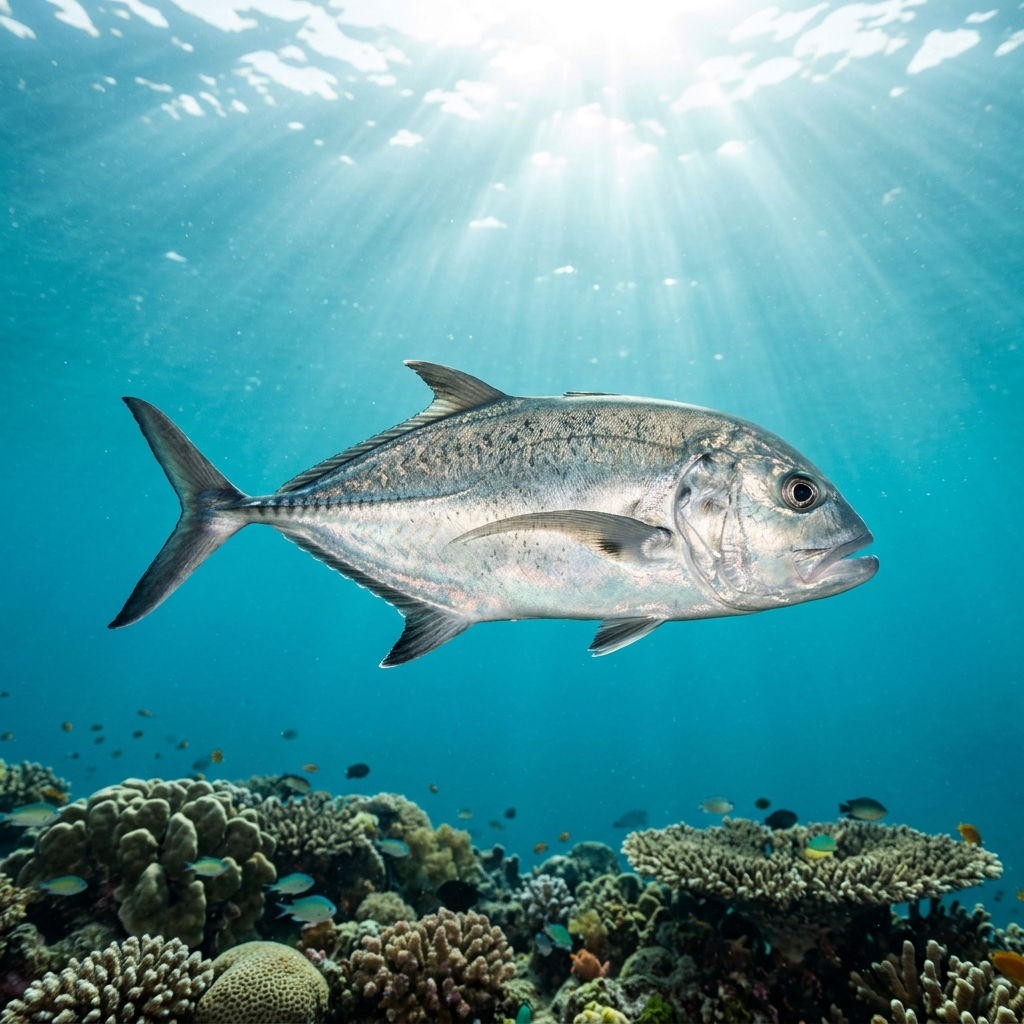 Jackfish (Carangidae spp.) swimming in its natural underwater habitat