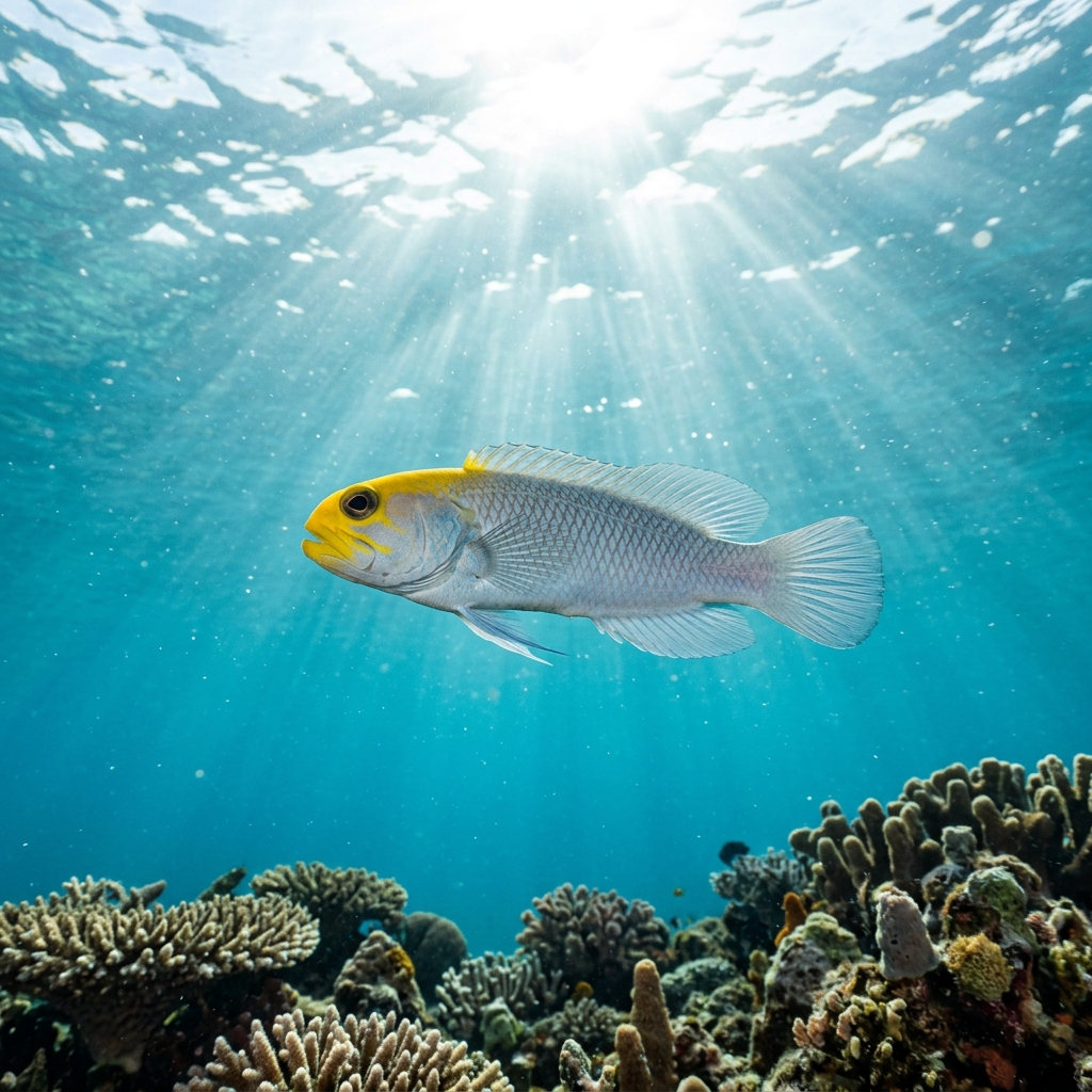 Jawfish (Opistognathidae spp.) swimming in its natural underwater habitat