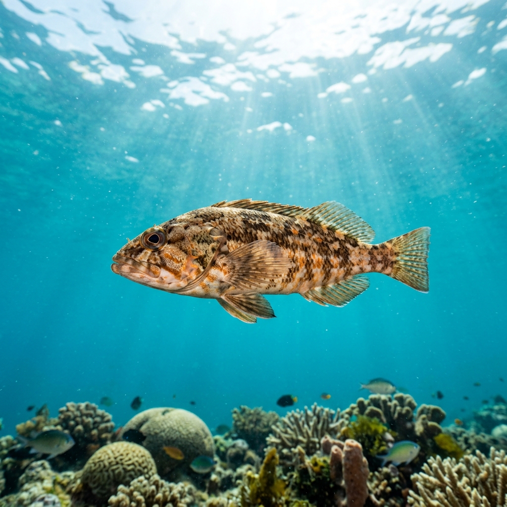 Kelpfish (Labrisomidae spp.) swimming in its natural underwater habitat
