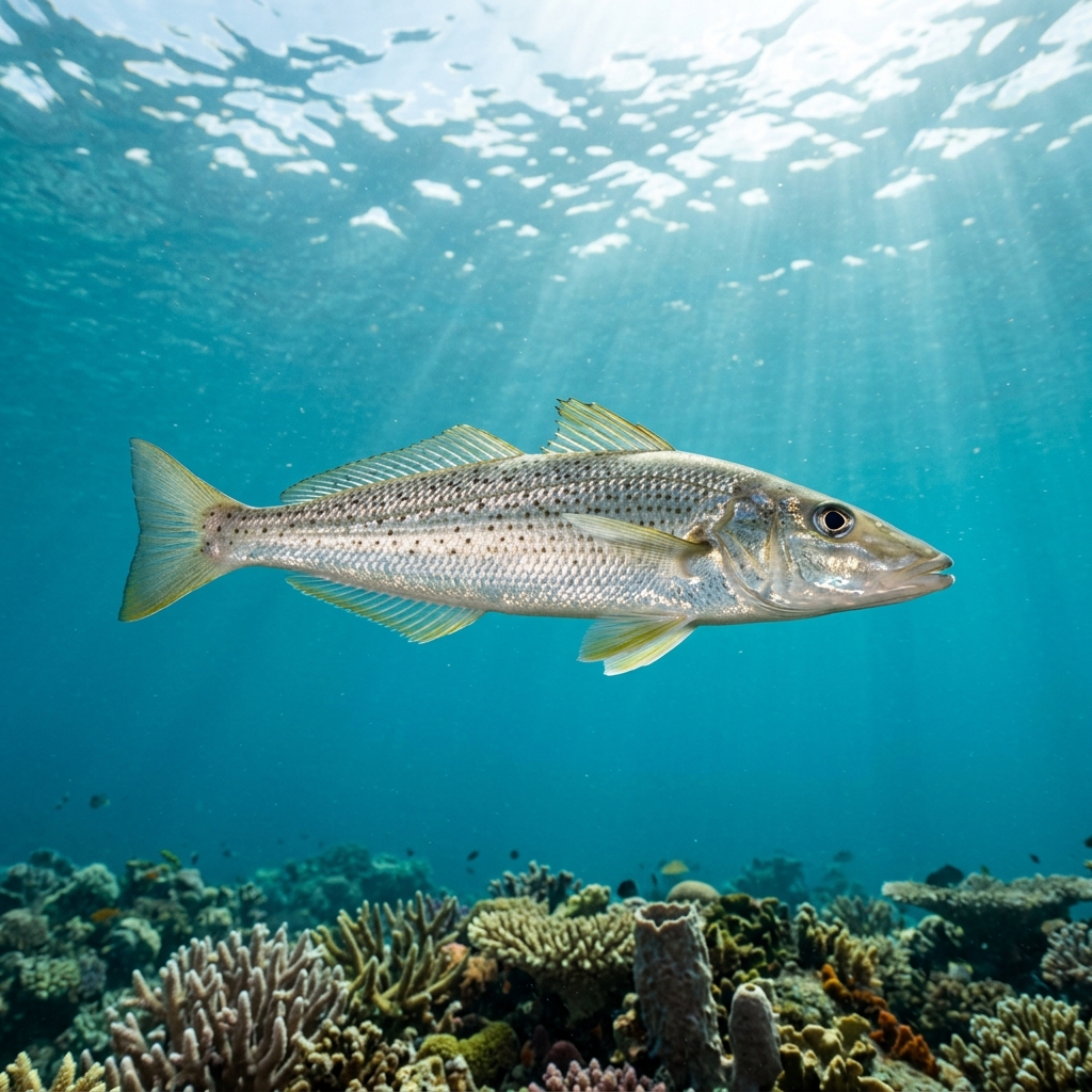 King George whiting (Sillaginodes punctatus) swimming in its natural underwater habitat