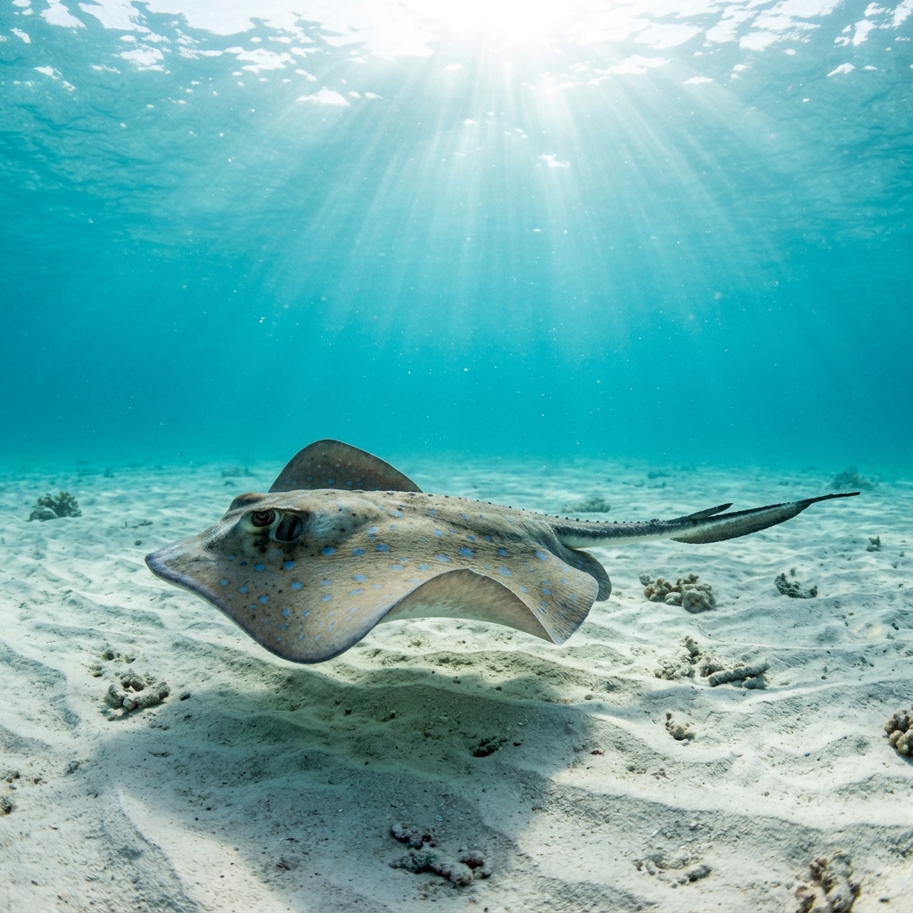 Kuhl's Stingray (Neotrygon kuhlii) gliding over the seafloor