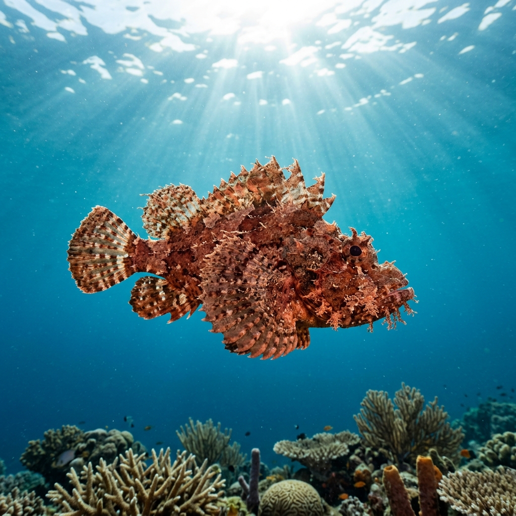 Leaffish (Nandidae spp.) swimming in its natural underwater habitat