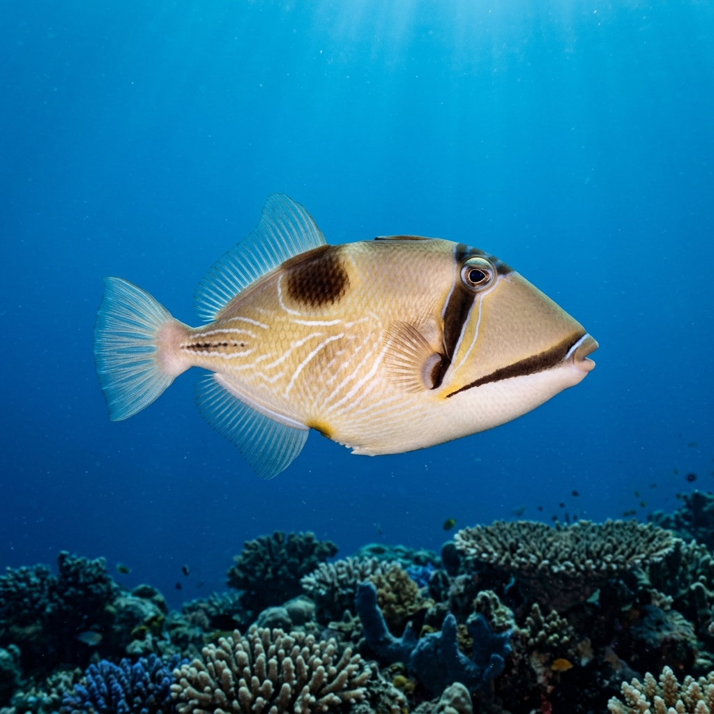 Lei Triggerfish (Sufflamen bursa) swimming in its natural underwater habitat