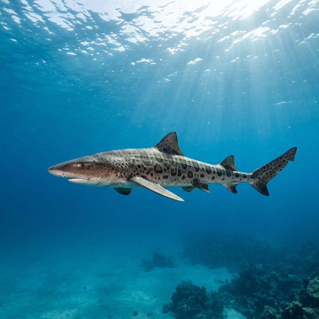 Leopard Shark (Triakidae spp.) cruising through the ocean