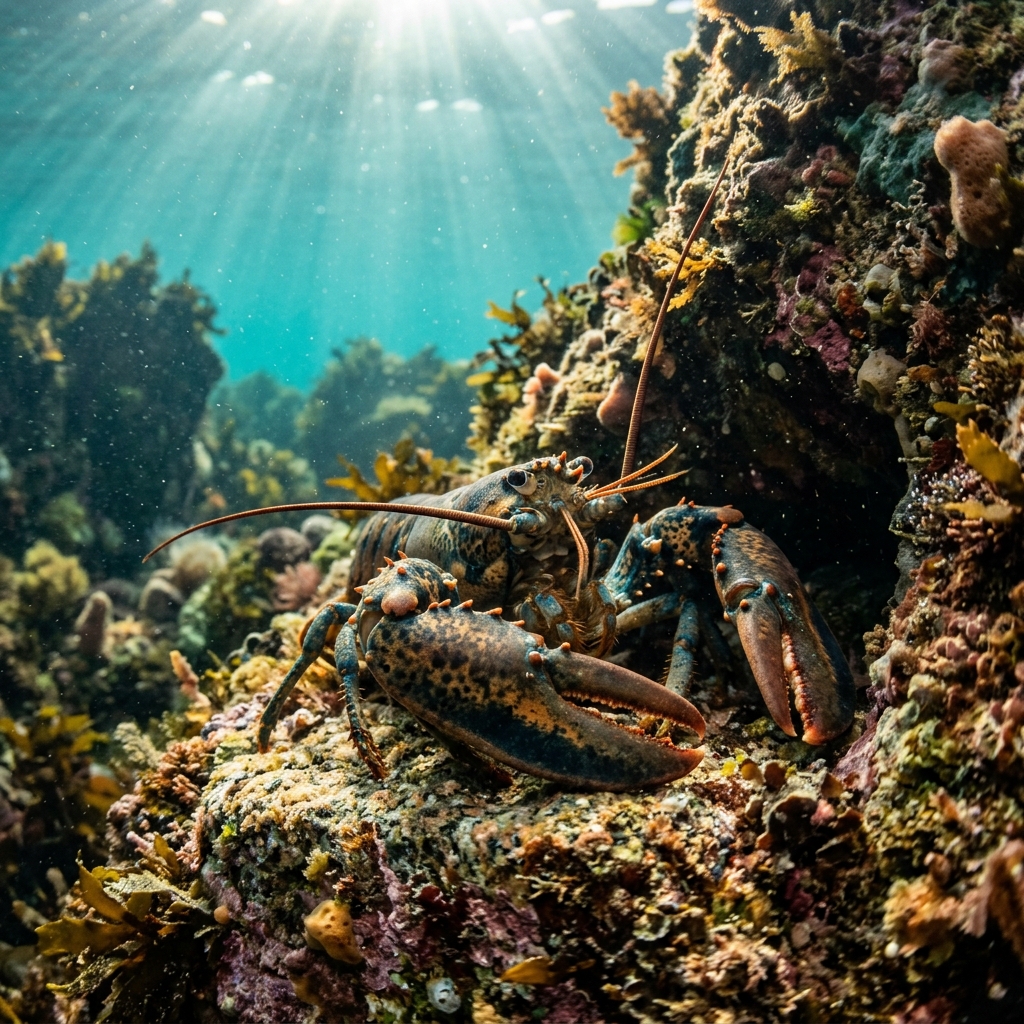 Lobster (Nephropidae spp.) on a coral reef