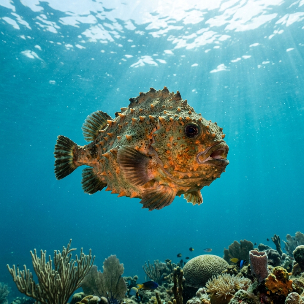 Lumpfish (Cyclopteridae spp.) swimming in its natural underwater habitat
