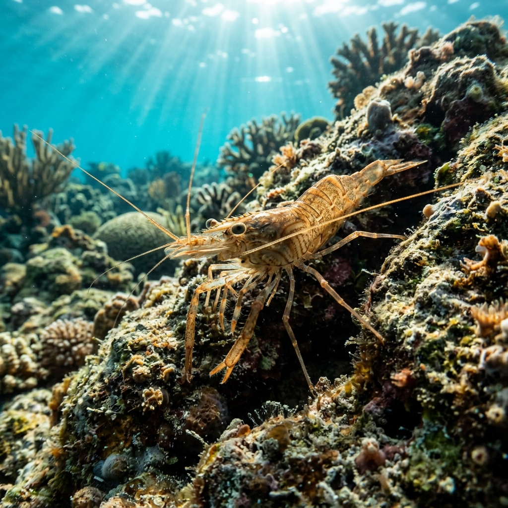 Macrobrachium asperulum (Macrobrachium asperulum) on a coral reef