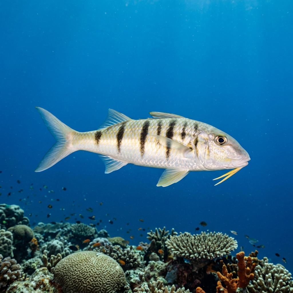 Manybar Goatfish (Parupeneus multifasciatus) swimming in its natural underwater habitat