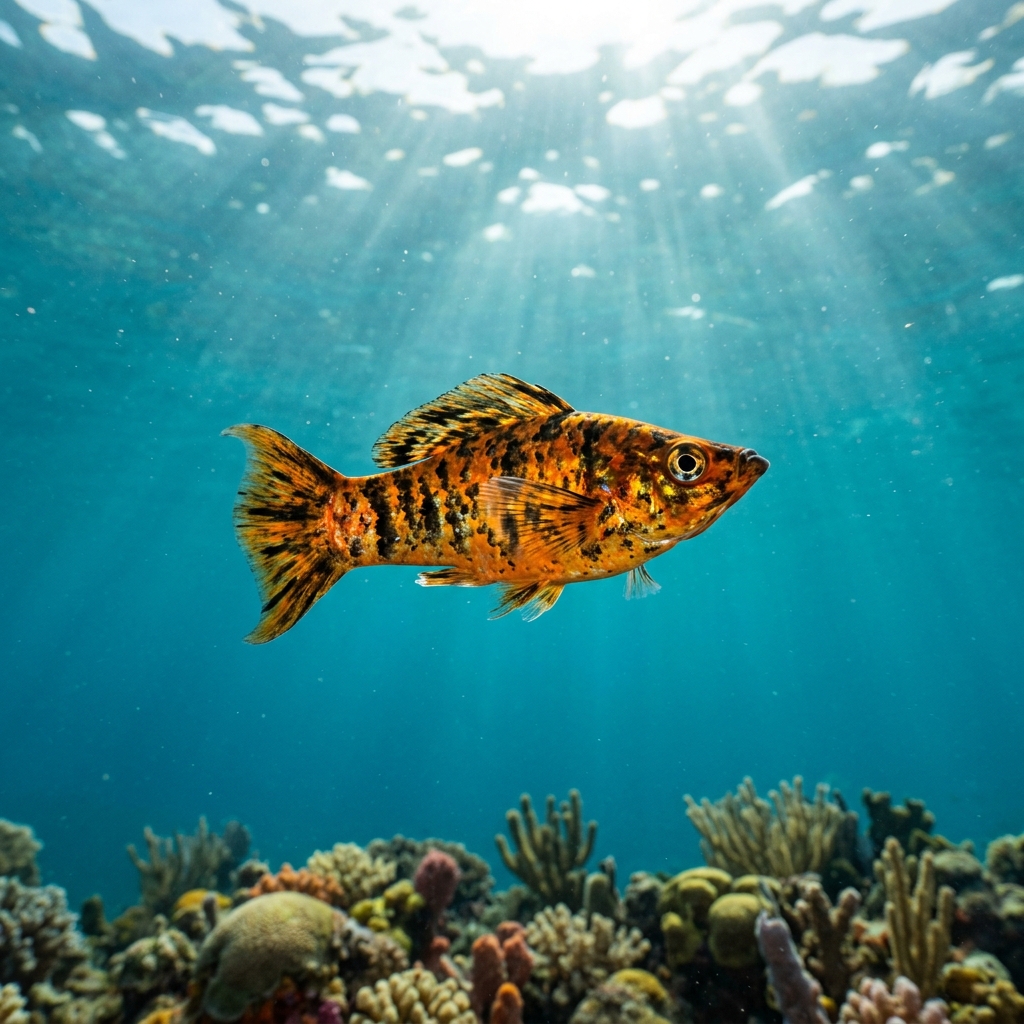 Molly (Poecilia spp.) swimming in its natural underwater habitat