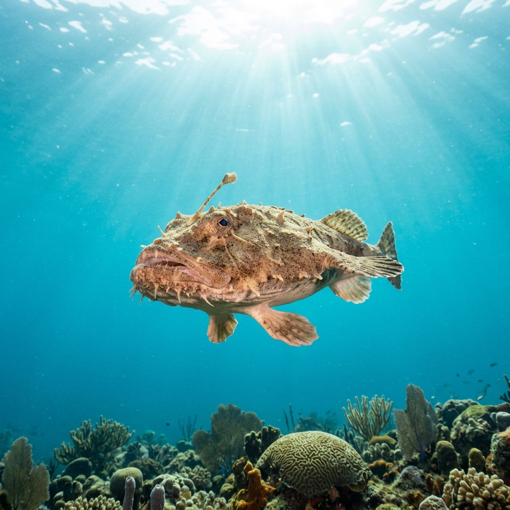 Monkfish (Lophiidae spp.) swimming in its natural underwater habitat