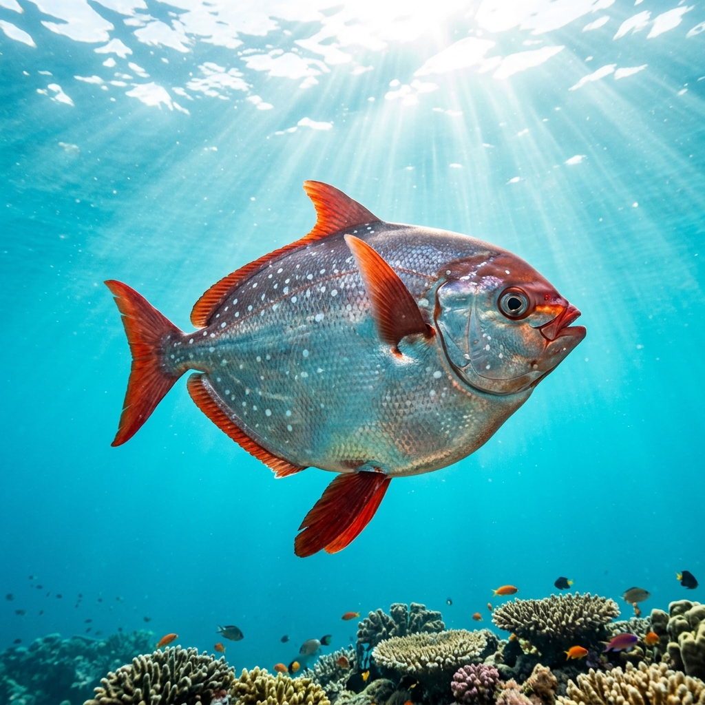 Moonfish (Lampridae spp.) swimming in its natural underwater habitat
