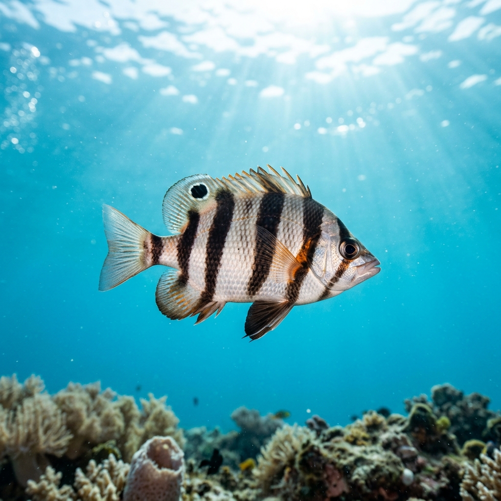 Moonlighter (Tilodon sexfasciatus) swimming in its natural underwater habitat