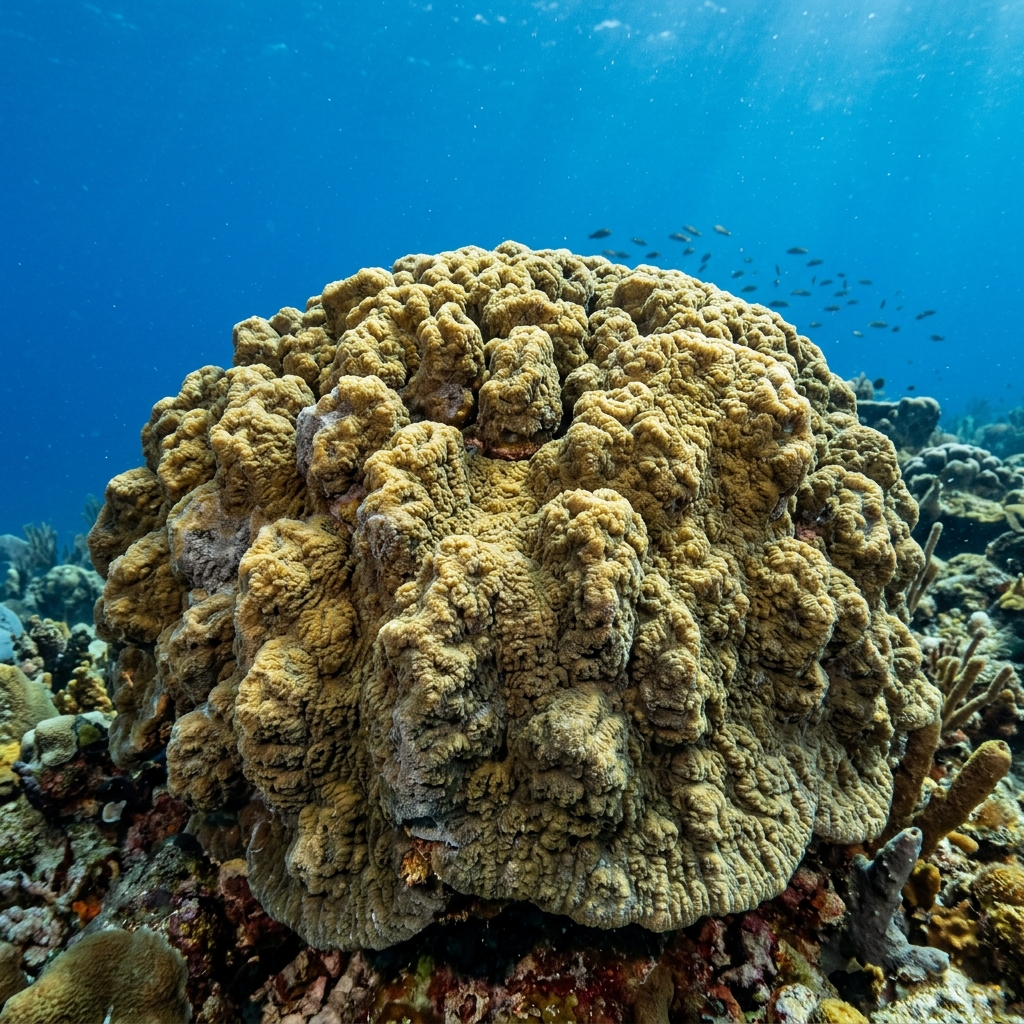 Mountainous Star Coral (Orbicella faveolata) growing on a reef