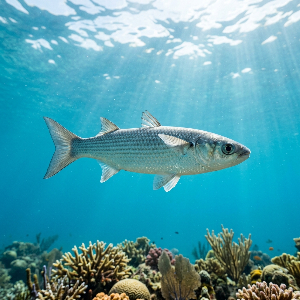 Mullet (Mugilidae spp.) swimming in its natural underwater habitat