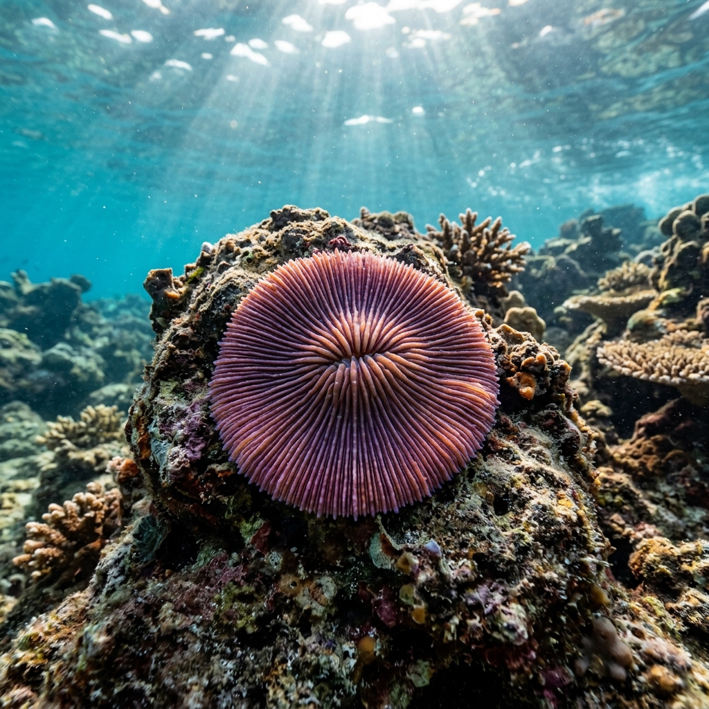 Mushroom Coral (Discosomidae spp.) in its marine habitat