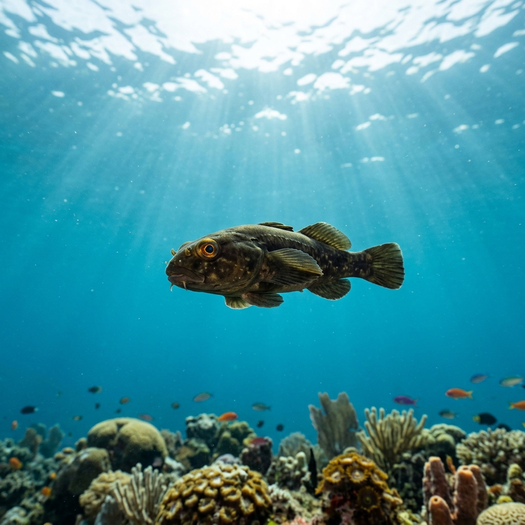 Northern Clingfish (Gobiesocidae spp.) swimming in its natural underwater habitat