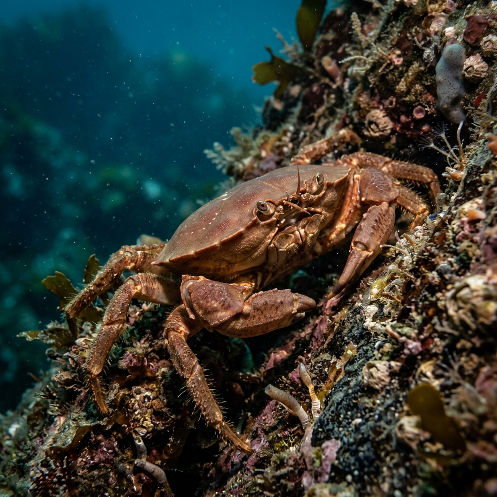 Northern Kelp Crab (Pugettia producta) on a coral reef