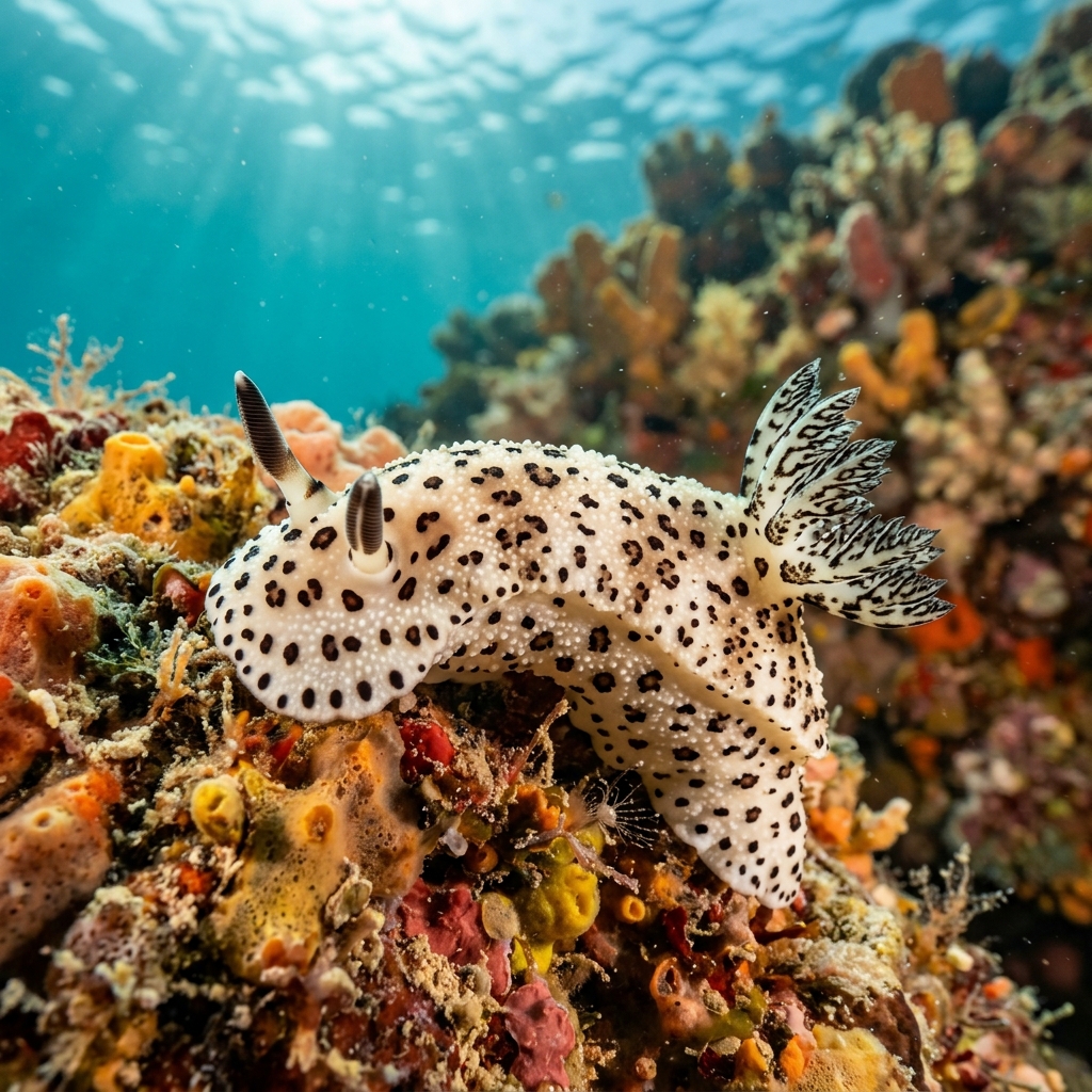 Northern Leopard Dorid (Diaulula odonoghuei) on the ocean floor