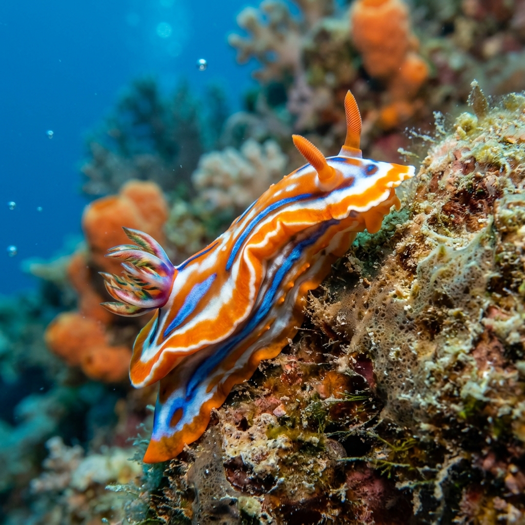 Nudibranch (Nudibranchia spp.) in its marine habitat