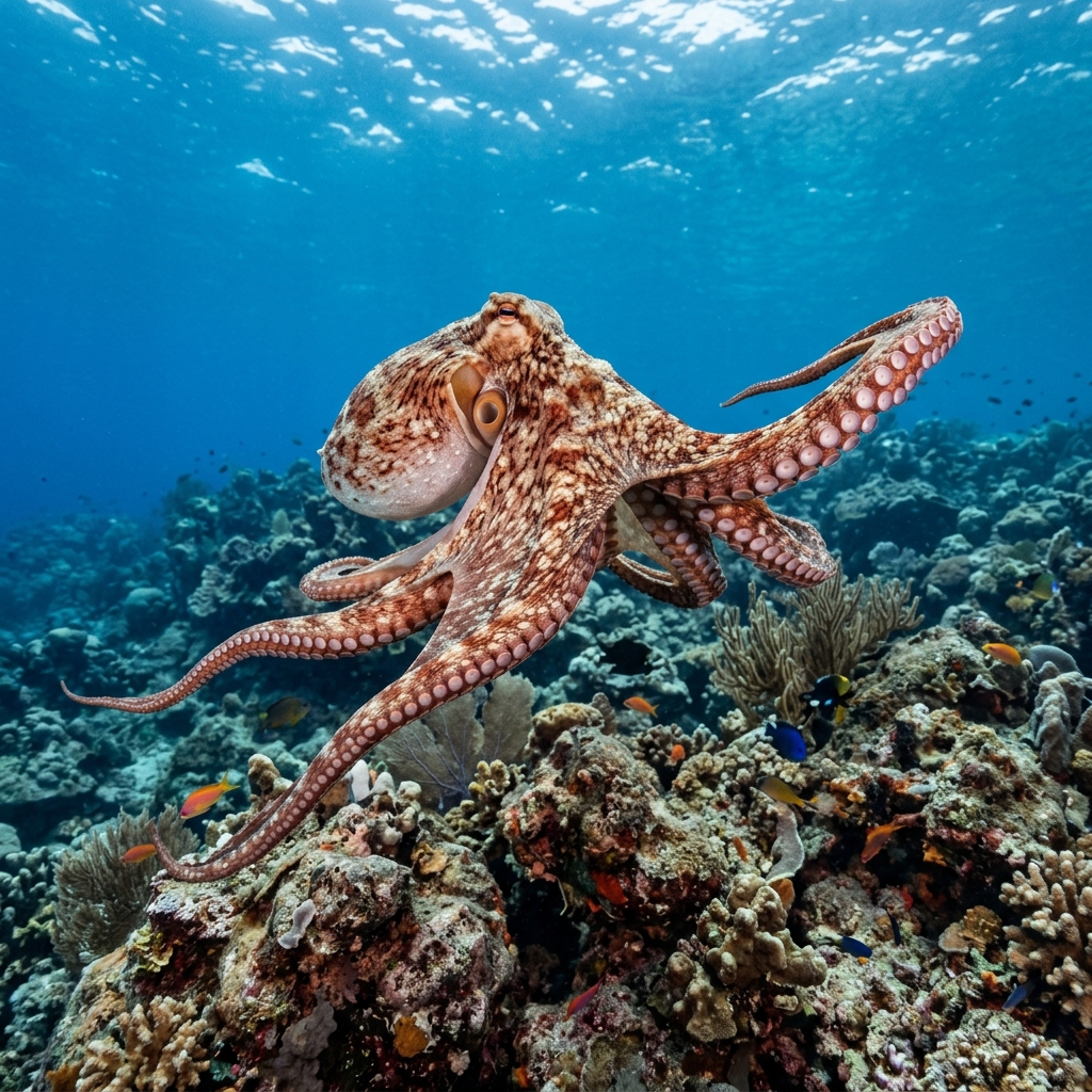 Octopus (Octopoda spp.) in its underwater habitat