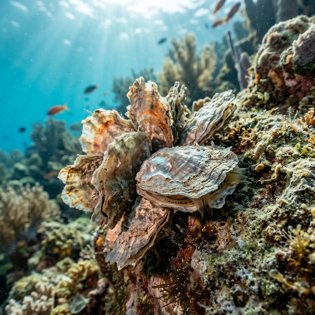 Oyster (Anomiidae spp.) on the ocean floor