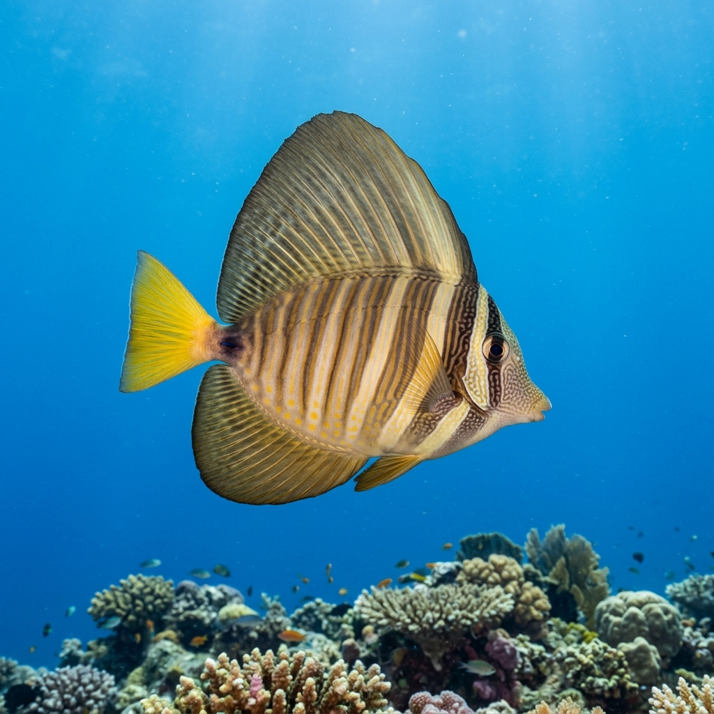 Pacific Sailfin Tang (Zebrasoma velifer) swimming in its natural underwater habitat