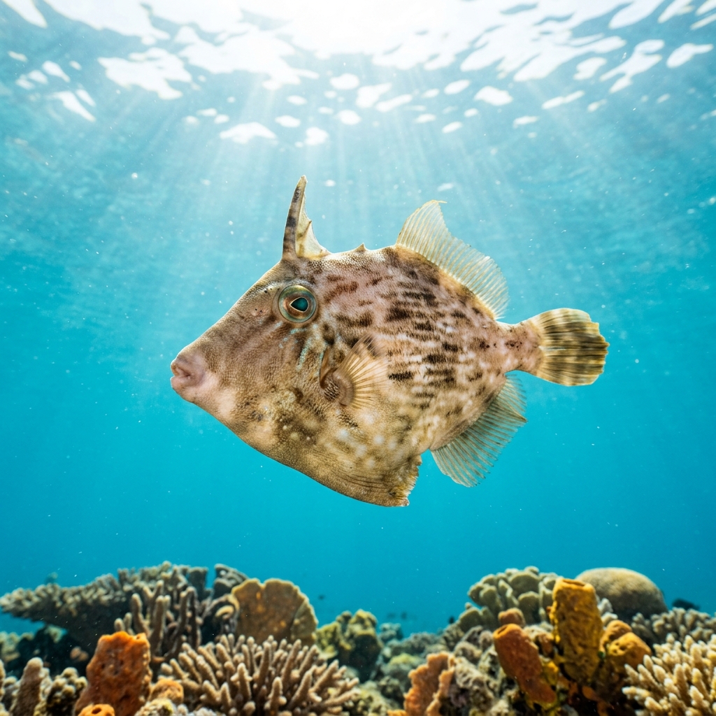 Planehead Filefish (Stephanolepis hispidus) swimming in its natural underwater habitat