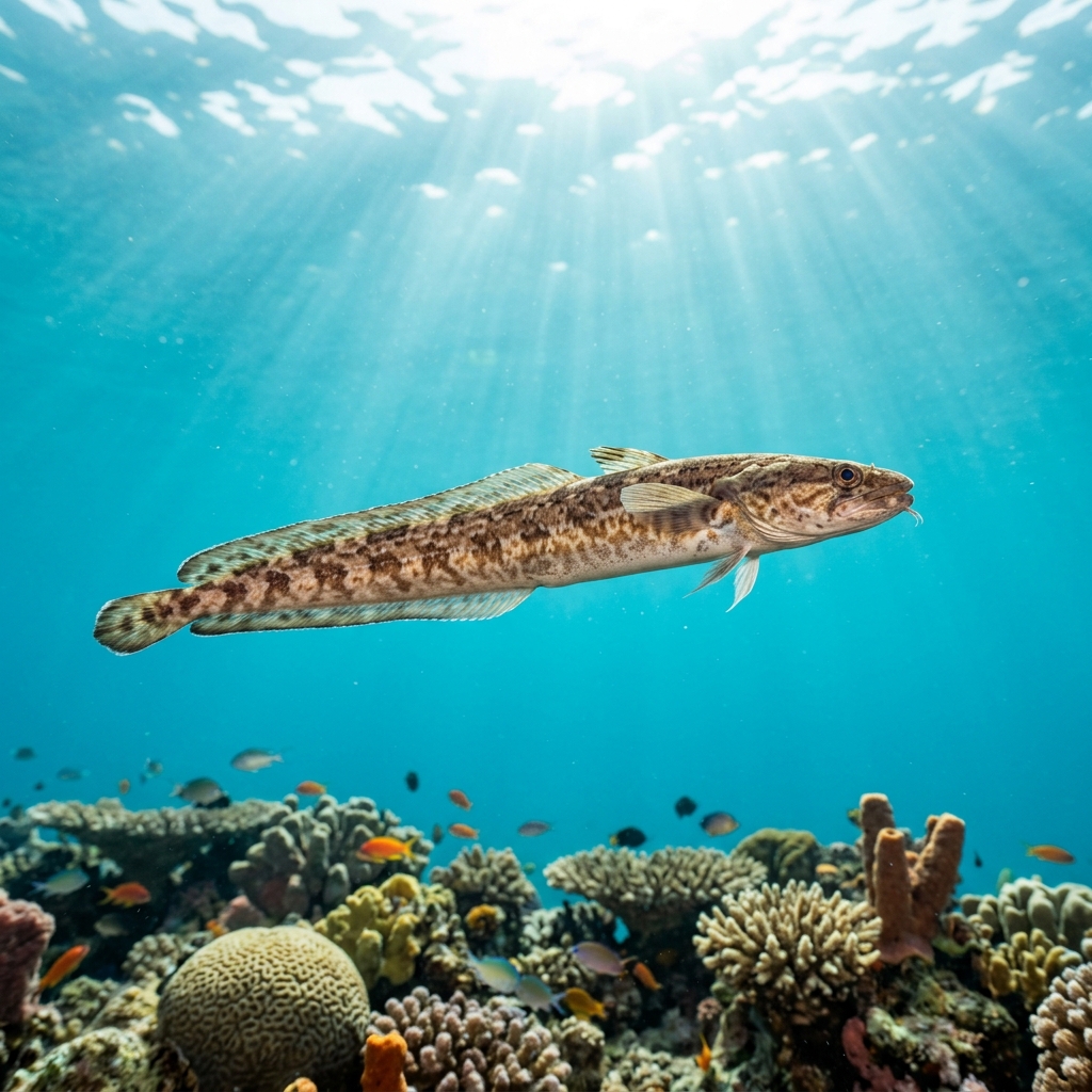 Pout (Zoarcidae spp.) swimming in its natural underwater habitat