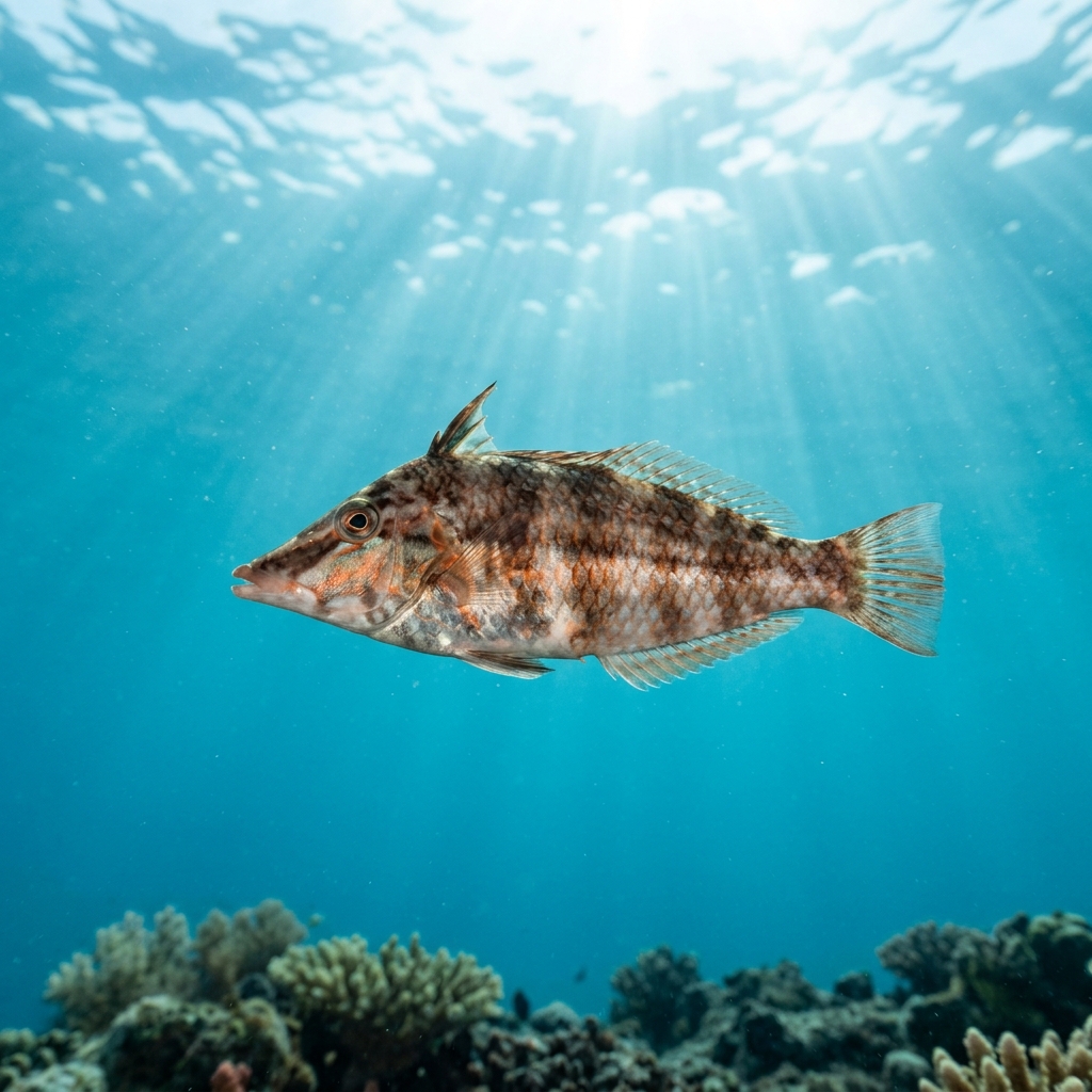 Razorfish (Xyrichtys spp.) swimming in its natural underwater habitat