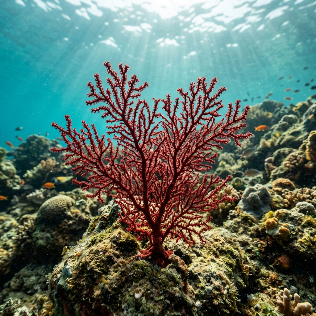 Red Gorgonian (Gorgoniidae spp.) in its marine habitat