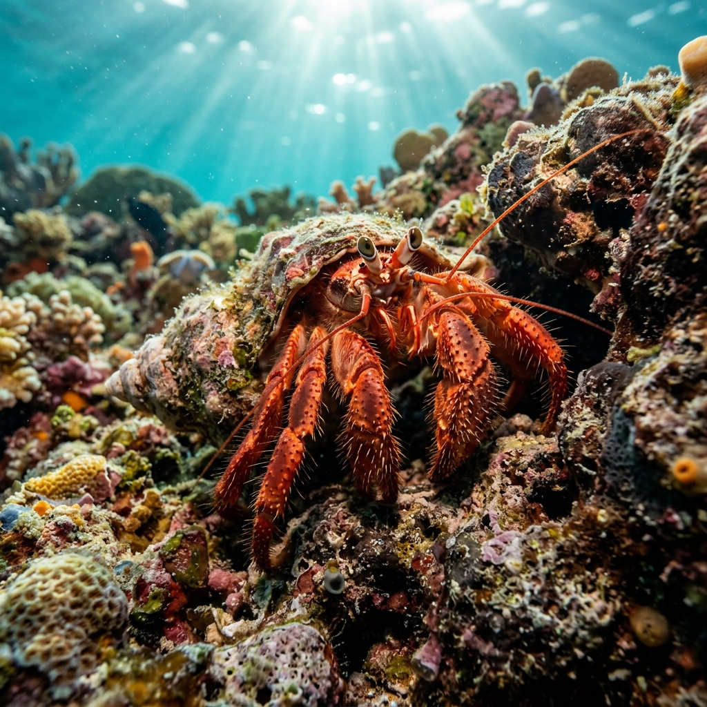 Red Hermit Crab (Diogenidae spp.) on a coral reef