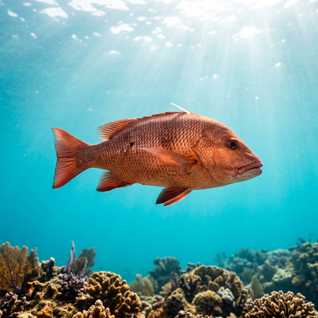 Red Roman (Chrysoblephus laticeps) swimming in its natural underwater habitat