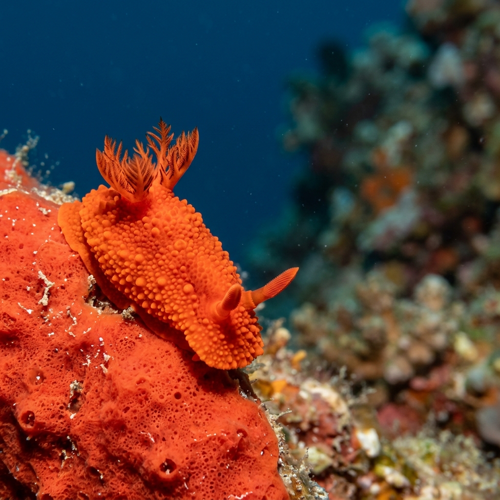 Red Sponge Dorid (Rostanga pulchra) on the ocean floor