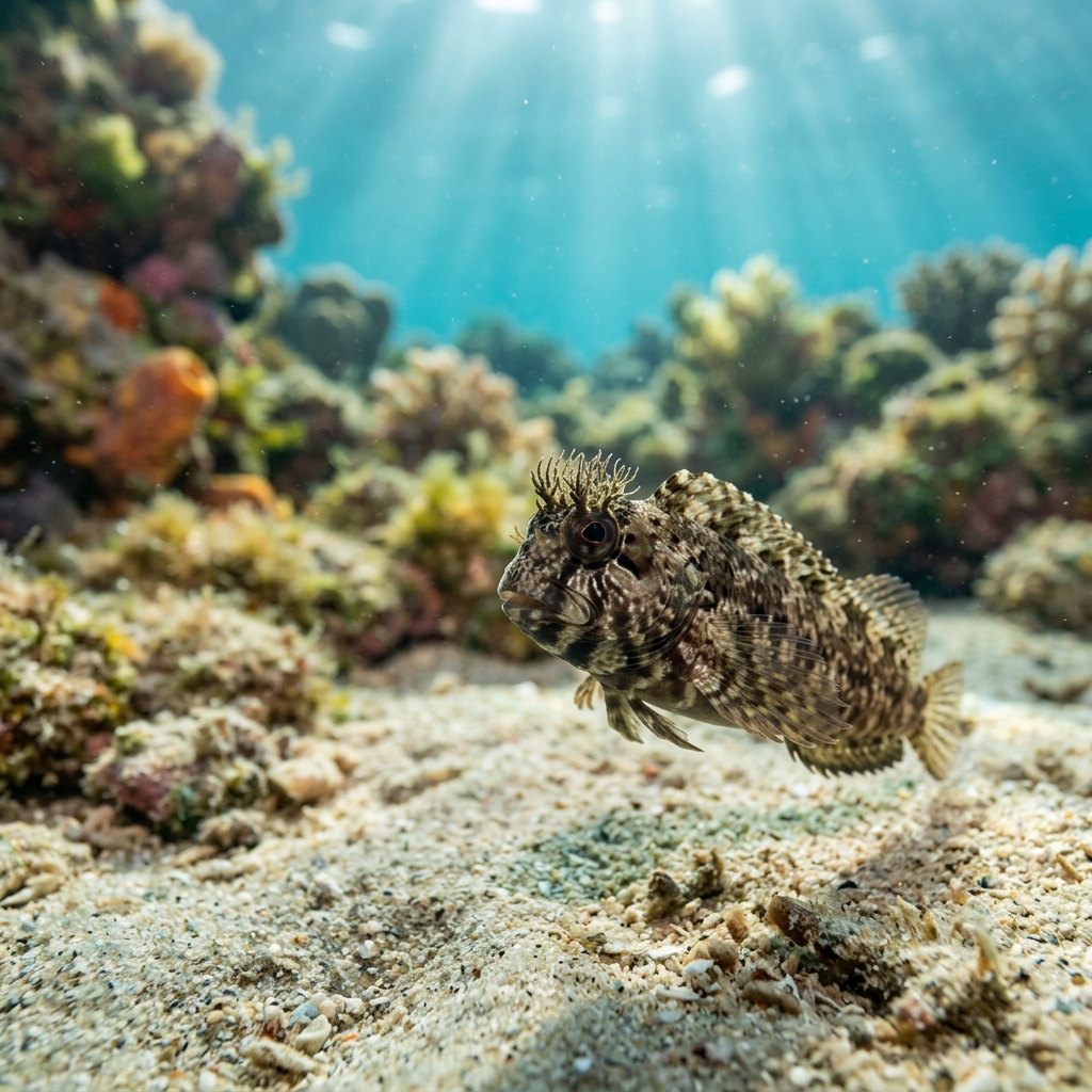 Ringneck Blenny (Parablennius pilicornis) swimming in its natural underwater habitat