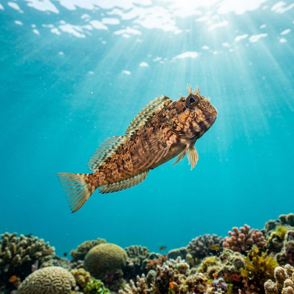 Rock Pool Blenny (Parablennius parvicornis) swimming in its natural underwater habitat
