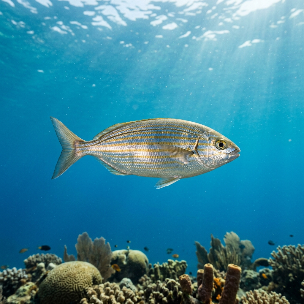 Salema Porgy (Sarpa salpa) swimming in its natural underwater habitat