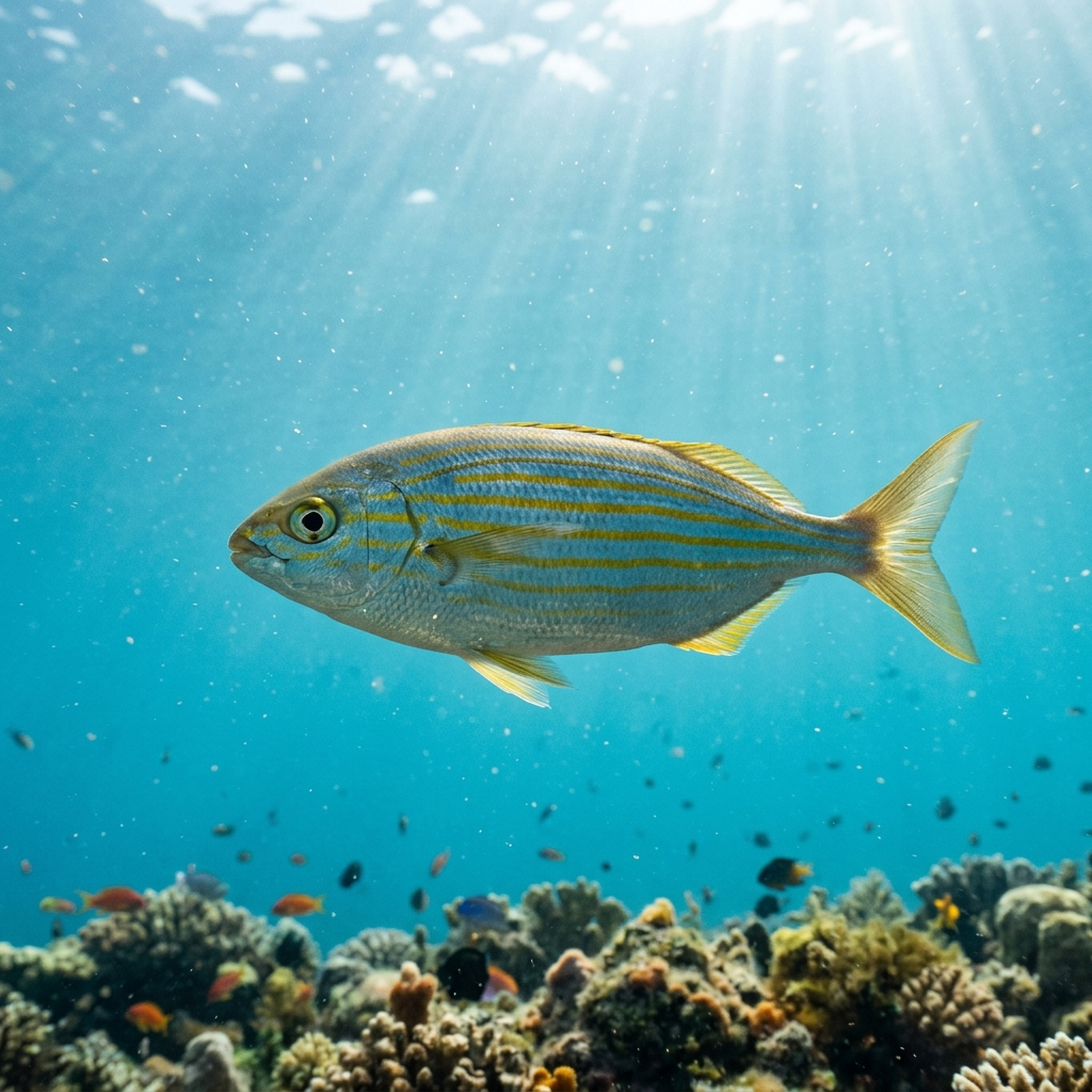 Salema (Stromateidae spp.) swimming in its natural underwater habitat
