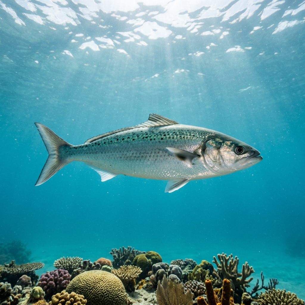 Salmon (Arripidae spp.) swimming in its natural underwater habitat
